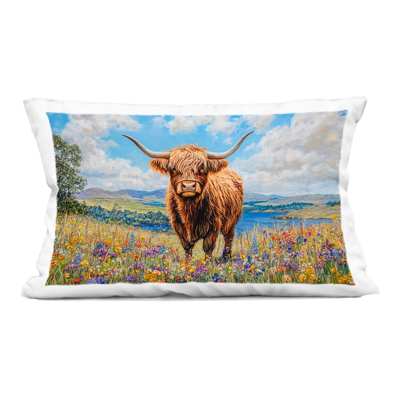 Stupell Industries Highland Cattle in Summer Meadow Decorative Printed Throw Pillow, design by Franklyn Gregory, 14 x 7 x 20